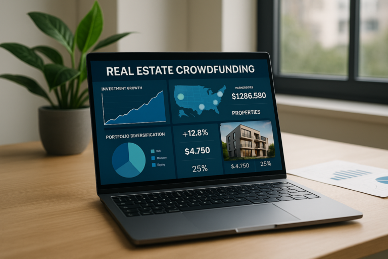 Image of a real estate crowdfunding platforms software on a laptop