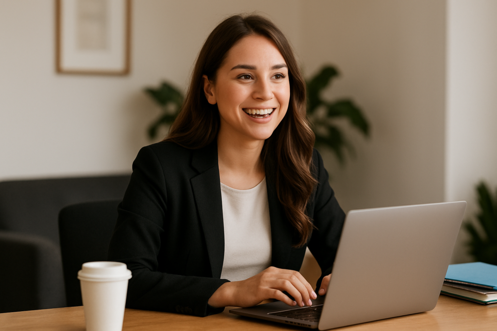 Image of a new real estate agent at her desk working on the tips for new real estate agents