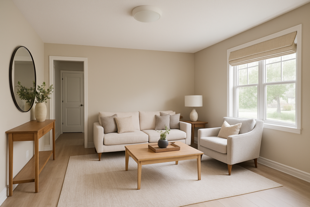 An image of a living room showcasing the interior of a home for home staging improvements